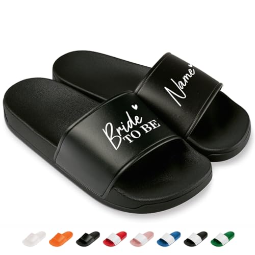 Bride to be - Personalisierte JGA Badelatschen für Damen – Bequeme Schlappen & Hausschuhe für den Junggesellinnenabschied | Schwarz Gr. 39 von Prozente Momente