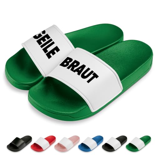 Geile Braut Badelatschen | Slipper | Schlappen | Hausschuhe | Pantoletten | Unisex | Malle | JGA Hochzeit | rutschfest | Grün | Größe 38 Geile Braut Badelatschen | Slipper | Schlappen | Hausschuhe | Pantoletten | Unisex | Malle | JGA Hochzeit | rutschfest | Grün | Größe 38 von Prozente Momente