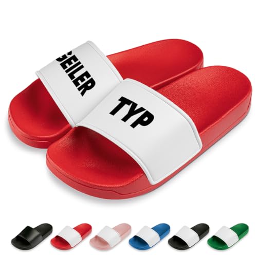 Geiler Typ Badelatschen | Slipper | Schlappen | Hausschuhe | Pantoletten | Unisex | Malle | JGA | rutschfest | Rot | Größe 43 von Prozente Momente