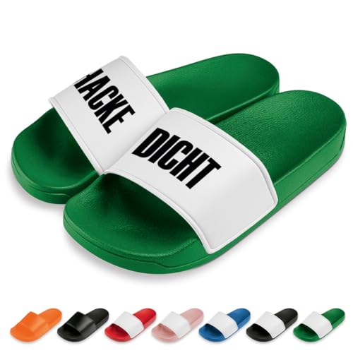 Hake Dicht Badelatschen | Slipper | Schlappen | Hausschuhe | Pantoletten | Unisex | Malle | Party | rutschfest | Grün | Größe 44 von Prozente Momente