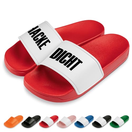 Hake Dicht Badelatschen | Slipper | Schlappen | Hausschuhe | Pantoletten | Unisex | Malle | Party | rutschfest | Rot | Größe 39 von Prozente Momente