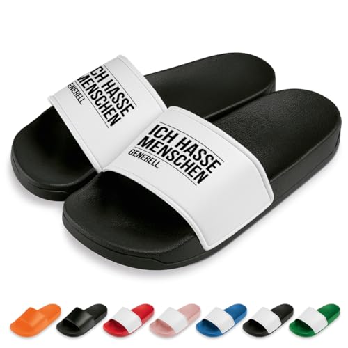 Ich Hasse Menschen Badelatschen | Slipper | Schlappen | Hausschuhe | Pantoletten | Unisex | Malle | lustige Motive | rutschfest | Schwarz/Weiß | Größe 43 Ich Hasse Menschen Badelatschen | Slipper | Schlappen | Hausschuhe | Pantoletten | Unisex | Malle | lustige Motive | rutschfest | Schwarz/Weiß | Größe 43 von Prozente Momente