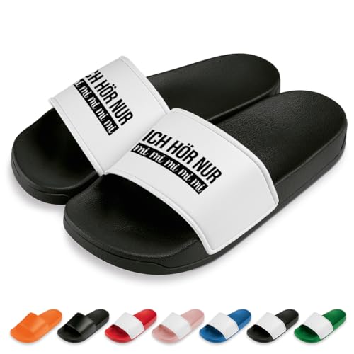 Ich hör nur mimimimi Badelatschen | Slipper | Schlappen | Hausschuhe | Pantoletten | Unisex | Lustige Sprüche | Party | rutschfest | Schwarz/Weiß | Größe 47 von Prozente Momente