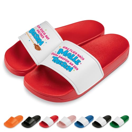 Ich steig auf Meinen Besen Badelatschen | Slipper | Schlappen | Hausschuhe | Pantoletten | Unisex | Malle | Party | rutschfest | Rot | Größe 41 Ich steig auf Meinen Besen Badelatschen | Slipper | Schlappen | Hausschuhe | Pantoletten | Unisex | Malle | Party | rutschfest | Rot | Größe 41 von Prozente Momente
