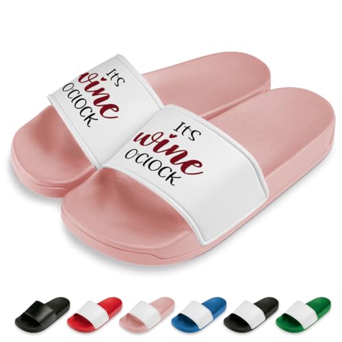 It's Wine o'clock Badelatschen | Slipper | Schlappen | Hausschuhe | Pantoletten | Unisex | Malle | Weinliebe | Geschenkidee | rutschfest | Rosa | Größe 40 von Prozente Momente
