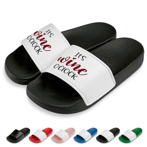 It's Wine o'clock Badelatschen | Slipper | Schlappen | Hausschuhe | Pantoletten | Unisex | Malle | Weinliebe | Geschenkidee | rutschfest | Schwarz/Weiß | Größe 38 von Prozente Momente