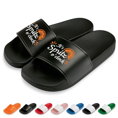 Its Spritz Oclock Badelatschen | Slipper | Schlappen | Hausschuhe | Pantoletten | Unisex | lustige Sprüche | Malle | rutschfest | Schwarz | Größe 40 von Prozente Momente