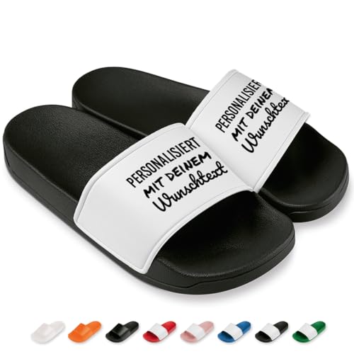 Badelatschen personalisiert mit Wunschtext oder Text – Individuelle Badeschuhe für Damen & Herren – Pantoletten für Strand, Pool & Zuhause – Perfekt für Sport & Freizeit | Schwarz/Weiß | Größe 42 von Prozente Momente