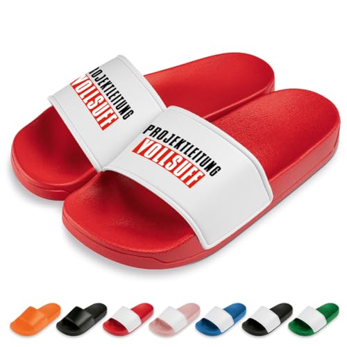 Projektleitung Vollsuff Badelatschen | Slipper | Schlappen | Hausschuhe | Pantoletten | Unisex | Malle | Party | rutschfest | Rot | Größe 43 von Prozente Momente