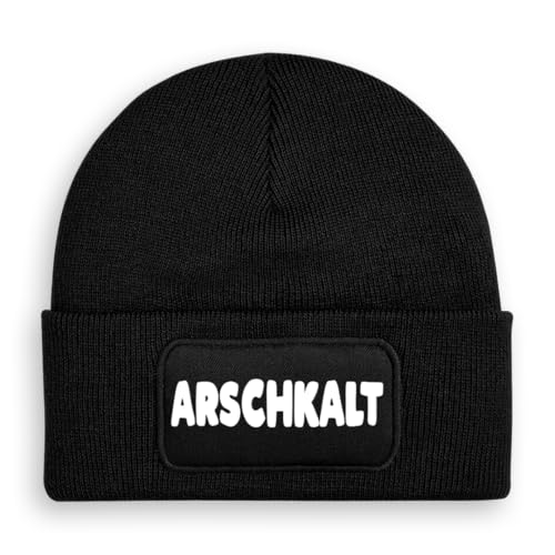 Prozente Momente Arschkalt - Beanie | Strickmütze | Wollmütze | Beanie mit Druck | lustige Sprüche | Apres-Ski | Winter | Schwarz von Prozente Momente