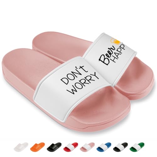 Prozente Momente Beer happy - Lustige Badelatschen für Herren & Damen – Bequeme Schlappen & Hausschuhe für Strand, Pool und dein Malle-Outfit | Rosa Gr. 40 von Prozente Momente