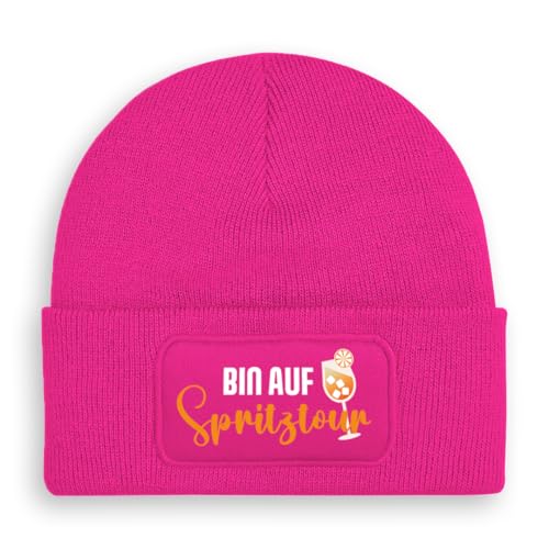 Prozente Momente Bin auf Spritztour - Beanie | Strickmütze | Wollmütze | Beanie mit Druck | lustige Sprüche | Apres-Ski | Winter | Pink von Prozente Momente
