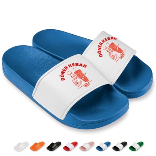 Prozente Momente Döner Kebab - Lustige Badelatschen für Herren & Damen – Bequeme Schlappen & Hausschuhe für Strand, Pool und Dein Malle-Outfit | Blau Gr. 45 von Prozente Momente