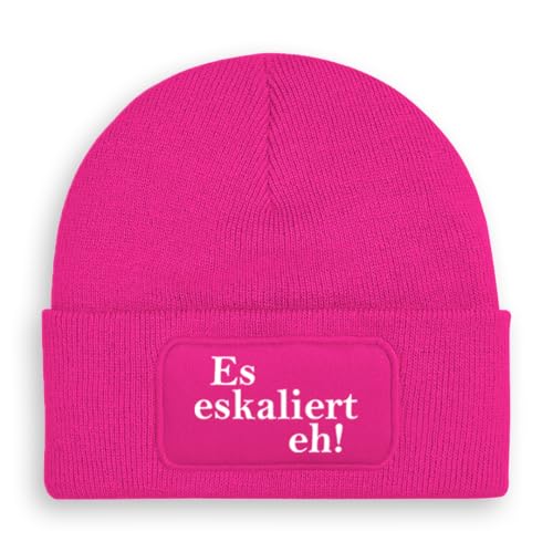 Prozente Momente Es eskaliert eh! - Beanie | Strickmütze | Wollmütze | Beanie mit Druck | lustige Sprüche | Apres-Ski | Winter | Pink von Prozente Momente