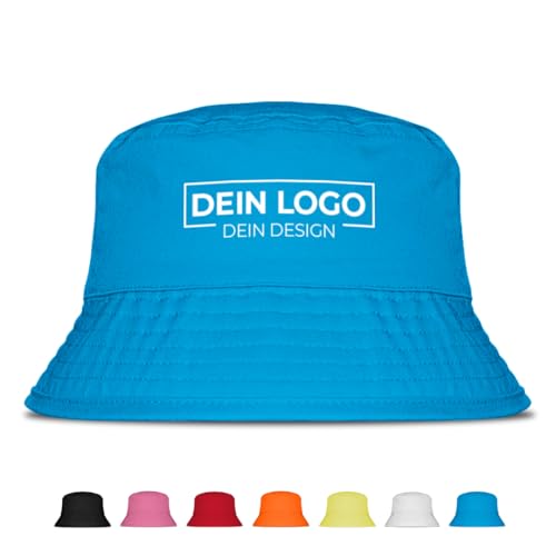 Prozente Momente Fischerhut mit Wunschlogo oder Text für JGA, Mallorca & Party – Anglerhut für Männer & Frauen – Festival Sommerhut mit Wunschmotiv, personalisiert mit Bild und Text | Blau von Prozente Momente