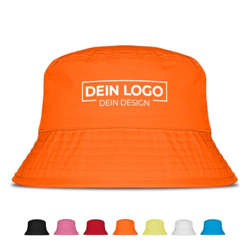 Prozente Momente Fischerhut mit Wunschlogo oder Text für JGA, Mallorca & Party – Anglerhut für Männer & Frauen – Festival Sommerhut mit Wunschmotiv, personalisiert mit Bild und Text | Orange von Prozente Momente