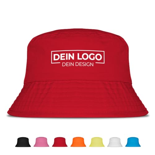 Prozente Momente Fischerhut mit Wunschlogo oder Text für JGA, Mallorca & Party – Anglerhut für Männer & Frauen – Festival Sommerhut mit Wunschmotiv, personalisiert mit Bild und Text | Rot von Prozente Momente