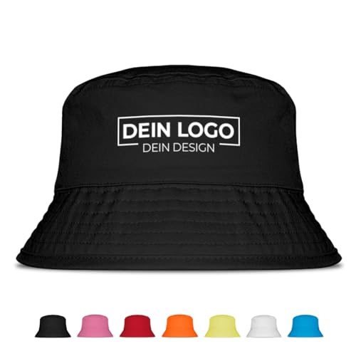 Prozente Momente Fischerhut mit Wunschlogo oder Text für JGA, Mallorca & Party – Anglerhut für Männer & Frauen – Festival Sommerhut mit Wunschmotiv, personalisiert mit Bild und Text | Schwarz von Prozente Momente