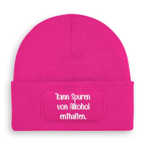 Prozente Momente Kann Spuren von Alkohol enthalten - Beanie | Strickmütze | Wollmütze | Beanie mit Druck | lustige Sprüche | Apres-Ski | Winter | Pink von Prozente Momente