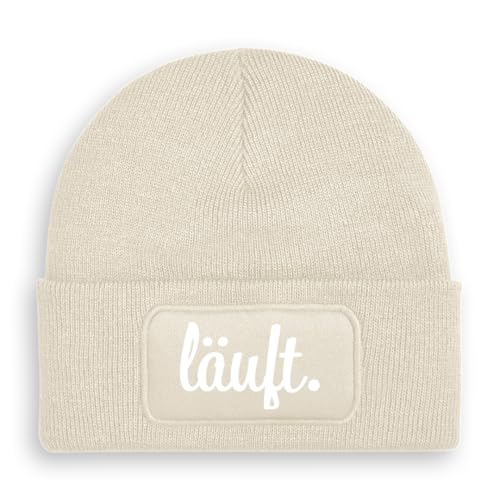Prozente Momente Läuft - Beanie | Strickmütze | Wollmütze | Beanie mit Druck | lustige Sprüche | Apres-Ski | Winter | Beige von Prozente Momente