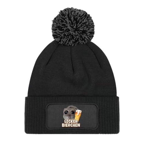 Prozente Momente Lecker Bierchen - Beanie mit Bommel | Strickmütze | Wollmütze | Beanie mit Druck | lustige Sprüche | Apres-Ski | Winter | Schwarz von Prozente Momente
