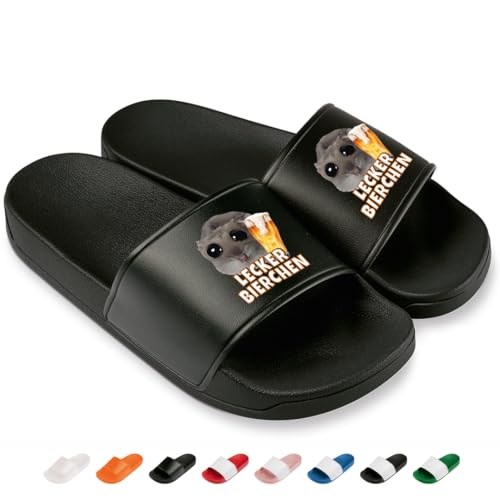 Prozente Momente Lecker Bierchen - Lustige Badelatschen für Herren & Damen mit Hamster – Bequeme Schlappen & Hausschuhe für Strand, Pool und Dein Malle-Outfit | Schwarz Gr. 45 Prozente Momente Lecker Bierchen - Lustige Badelatschen für Herren & Damen mit Hamster – Bequeme Schlappen & Hausschuhe für Strand, Pool und Dein Malle-Outfit | Schwarz Gr. 45 von Prozente Momente