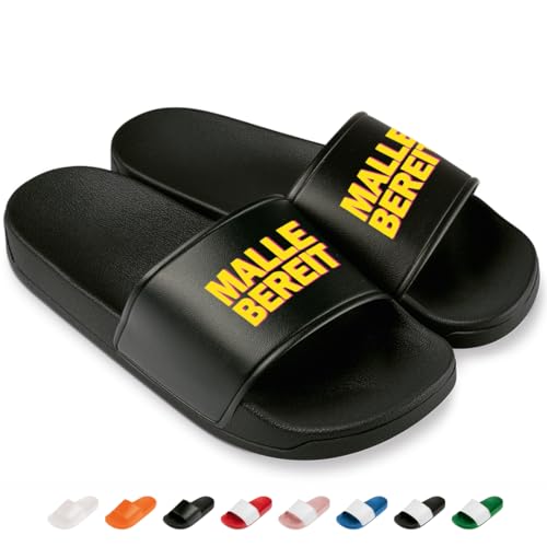 Prozente Momente Mallebereit - Lustige Badelatschen für Herren & Damen – Bequeme Schlappen & Hausschuhe für Strand, Pool und Dein Mallorca-Outfit | Schwarz Gr. 37 von Prozente Momente