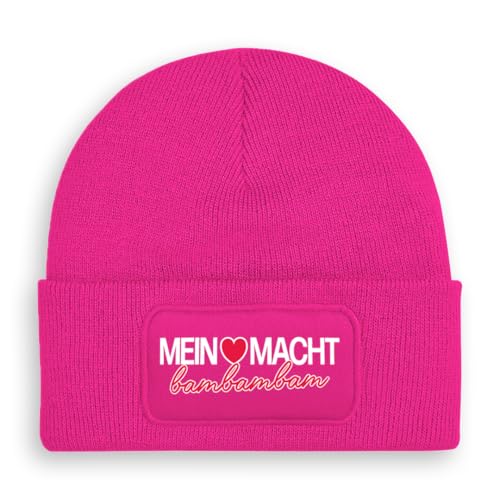 Prozente Momente Mein Herz Macht Bambambam - Beanie | Strickmütze | Wollmütze | Beanie mit Druck | lustige Sprüche | Apres-Ski | Winter | Pink von Prozente Momente