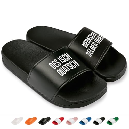 Prozente Momente Merksch selber oder? - Lustige Badelatschen für Herren & Damen – Bequeme Schlappen & Hausschuhe für Strand, Pool und Dein Malle-Outfit | Schwarz Gr. 45 von Prozente Momente