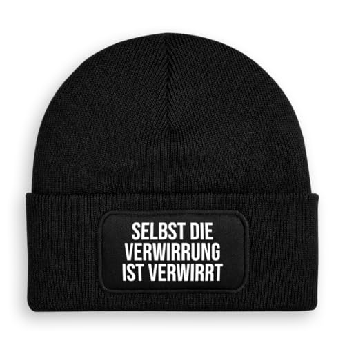 Prozente Momente Selbst die Verwirrung ist verwirrt - Beanie | Strickmütze | Wollmütze | Beanie mit Druck | lustige Sprüche | Apres-Ski | Winter | Schwarz von Prozente Momente