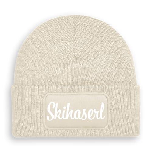 Prozente Momente Skihaserl - Beanie | Strickmütze | Wollmütze | Beanie mit Druck | lustige Sprüche | Apres-Ski | Winter | Beige von Prozente Momente