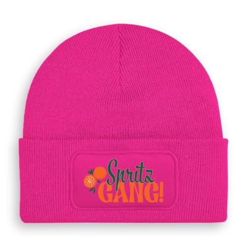 Prozente Momente Spritz Gang - Beanie | Strickmütze | Wollmütze | Beanie mit Druck | lustige Sprüche | Apres-Ski | Winter | Pink von Prozente Momente