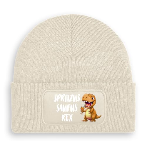 Prozente Momente Spritzus Saufus Rex - Beanie | Strickmütze | Wollmütze | Beanie mit Druck | lustige Sprüche | Apres-Ski | Winter | Beige von Prozente Momente