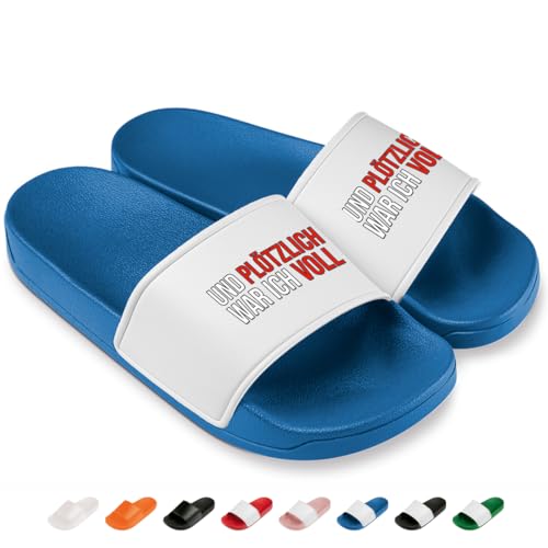 Prozente Momente Und plötzlich war ich voll - Lustige Badelatschen für Herren & Damen – Bequeme Schlappen & Hausschuhe für Strand, Pool und Dein Malle-Outfit | Blau Gr. 43 von Prozente Momente