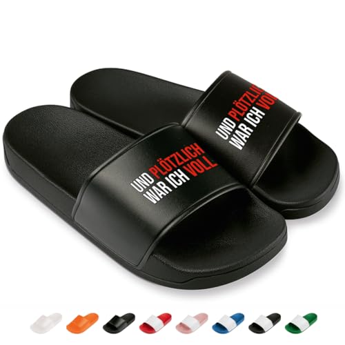 Prozente Momente Und plötzlich war ich voll - Lustige Badelatschen für Herren & Damen – Bequeme Schlappen & Hausschuhe für Strand, Pool und Dein Malle-Outfit | Schwarz Gr. 47 Prozente Momente Und plötzlich war ich voll - Lustige Badelatschen für Herren & Damen – Bequeme Schlappen & Hausschuhe für Strand, Pool und Dein Malle-Outfit | Schwarz Gr. 47 von Prozente Momente