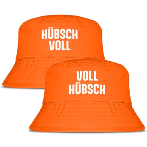 Prozente Momente Voll hübsch, Hübsch voll - Fischerhut Set (2 Stück)| Anglerhut | Sonnenhut | Sommer | Malle | lustige Sprüche | OneSize | Malle | Urlaub | Orange von Prozente Momente