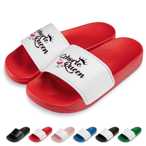 Schorle Queen Badelatschen | Slipper | Schlappen | Hausschuhe | Pantoletten | Unisex | Malle | JGA | Geschenkidee | rutschfest | Rot | Größe 39 von Prozente Momente