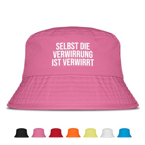 Selbst die Verwirrung ist verwirrt - Lustiger Fischerhut – Der perfekte Sonnenhut für Herren & Damen – Ideal als Malle-Outfit, Party-Accessoire & Festival-Eimerhut für den Strand | Farbe Pink von Prozente Momente