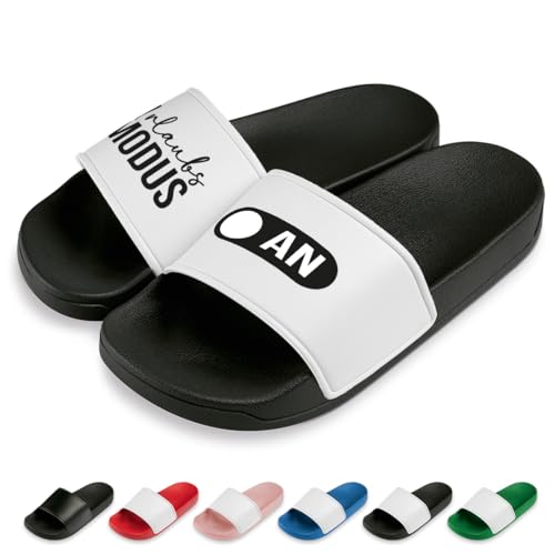 Urlaubsmodus an Badelatschen | Slipper | Schlappen | Hausschuhe | Pantoletten | Unisex | Malle | Urlaub | Geschenkidee | rutschfest | Schwarz/Weiß | Größe 42 von Prozente Momente