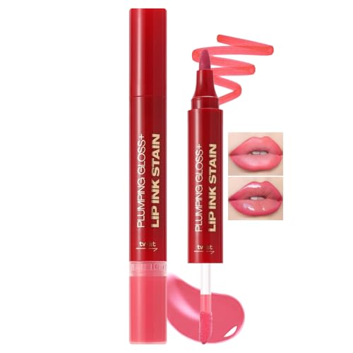 Double-headed Lip Liner Stain, Semi-permanent Tattoo Lipliner Waterproof, Colour Lip Marker Stain, Lips Plumper Tint, Highly Pigmented Liquid Lipstick Hold for 24h Moisturising Lips Makeup，03 von Prreal