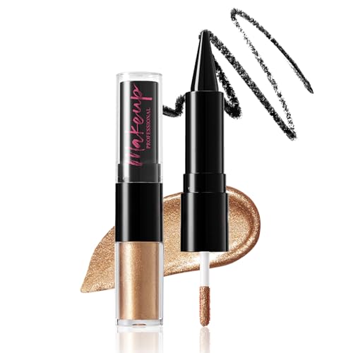 Prreal 2 in 1 Black Eyeliner Pen Gel & Liquid Eyeshadow,Matte Eyeliner Pencil Waterproof,Shimmering Eyeshadow Highly Pigmented Eye Make Up,(01 Gold) von Prreal