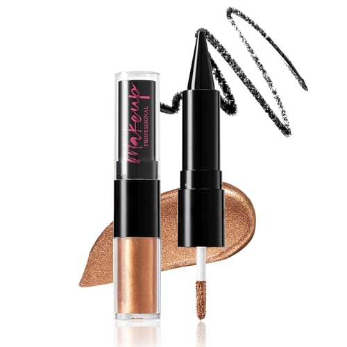 Prreal 2 in 1 Black Eyeliner Pen Gel & Liquid Eyeshadow,Matte Eyeliner Pencil Waterproof,Shimmering Eyeshadow Highly Pigmented Eye Make Up,(02 Bronze Gold) von Prreal