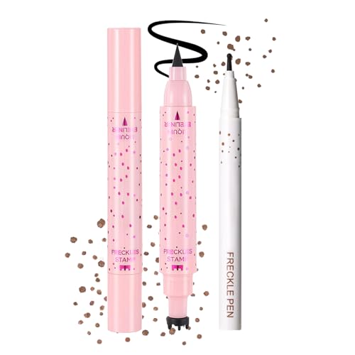 Prreal 2 in 1 Eyeliner Freckle Pen, 2PCS Freckle Stamp and Black Liquid Eyeliner, Natural Lifelike Freckles Makeup, Soft Dot Pen Magic Fake Freckles Waterproof Longlasting, Dark Brown von Prreal