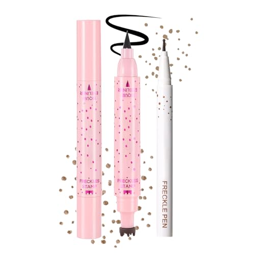 Prreal 2 in 1 Eyeliner Freckle Pen, 2PCS Freckle Stamp and Black Liquid Eyeliner, Natural Lifelike Freckles Makeup, Soft Dot Pen Magic Fake Freckles Waterproof Longlasting,Light Brown von Prreal