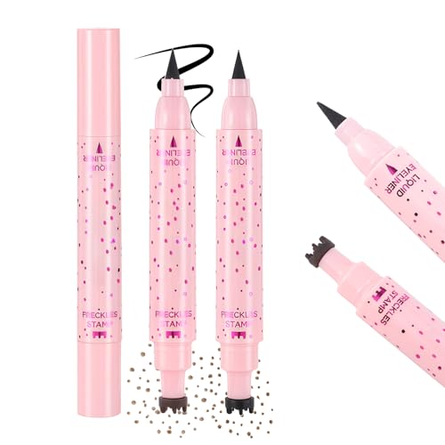 Prreal 2PCS Eyeliner Freckle Pen, 2 in 1 Freckle Stamp and Black Liquid Eyeliner, Waterproof, Natural Lifelike Freckles Makeup, Soft Sopt Pen Magic Fake Freckles, 01 Light Brown+ 02 Medium Brown von Prreal