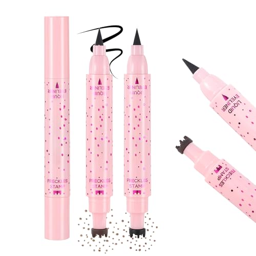 Prreal 2PCS Eyeliner Freckle Pen, 2 in 1 Freckle Stamp and Black Liquid Eyeliner, Waterproof, Natural Lifelike Freckles Makeup, Soft Sopt Pen Magic Fake Freckles, 01 Light Brown+ 03 Dark Brown von Prreal
