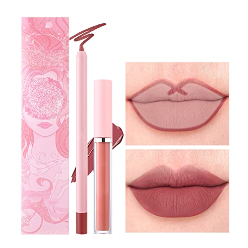 Prreal 2Pcs Lip Liner and Lipstick Set, Matte Liquid Lipstick for Lip Makeup, Waterproof Lip Pen Non-Stick Cup Nude Velvety, Lip Gloss with Lip Liner Pencil Long Lasting Set for Women Gift(04) von Prreal