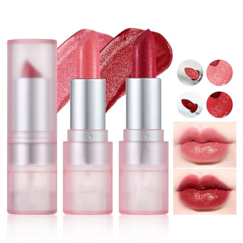 Prreal 2pcs Glitter Lipstick, Diamond Metallic Lipstick, Pearlescent Matte Lipstick, Cream Sparkling Lip Gross Lipstick, Waterproof Not Stick Cup Lip Makeup Gift for Women Christmas Festival(02+06) von Prreal