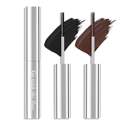 Prreal 2pcs Metal Mascara, Long Lasting Curling Iron Mascara Extra Slim Metal Rod Mascara, Non-Clumping Flake Proof Bristle-Less Metal Mascara, Smudge Proof Mascara Metal Wand（Black+Brown） von Prreal