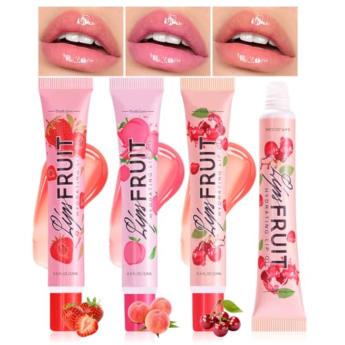 Prreal 3 Colors Moisturising Lip Gloss, Fruit Hydrating Lip Balm for Full Lips, Tinted Lip Oil, Waterproof Jelly Liquid Lipstick Up To 24 Hours for Treatment Lip Makeup Set von Prreal